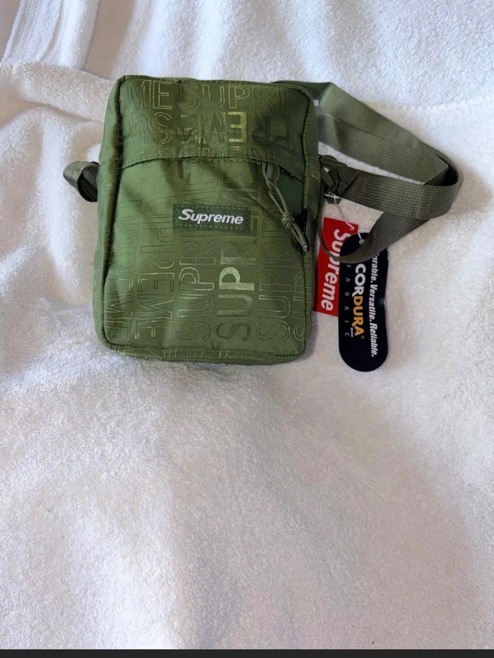 Supreme Olive Green Crossbody Shoulder Bag with Logo
